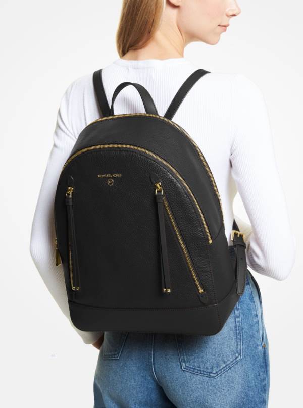 Damske Batohy Michael Kors Brooklyn Large Pebbled Leather Čierne - Kabelky Michael Kors Levně | UEHQV-5137